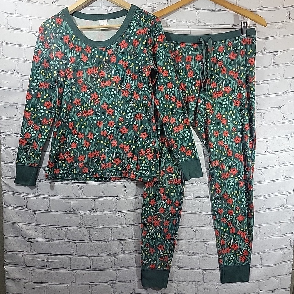 Hanna Andersson Pajama Set Womens Christmas Floral‎ Long John Sleepwear PJs S/M